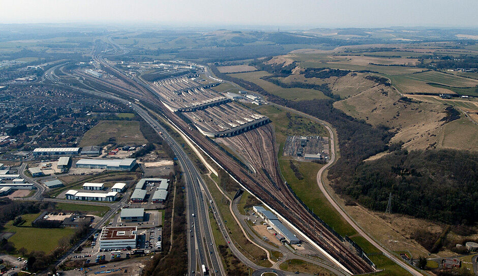 Channel Tunnel Aerial by John Fielding is licensed under CC by 2.0