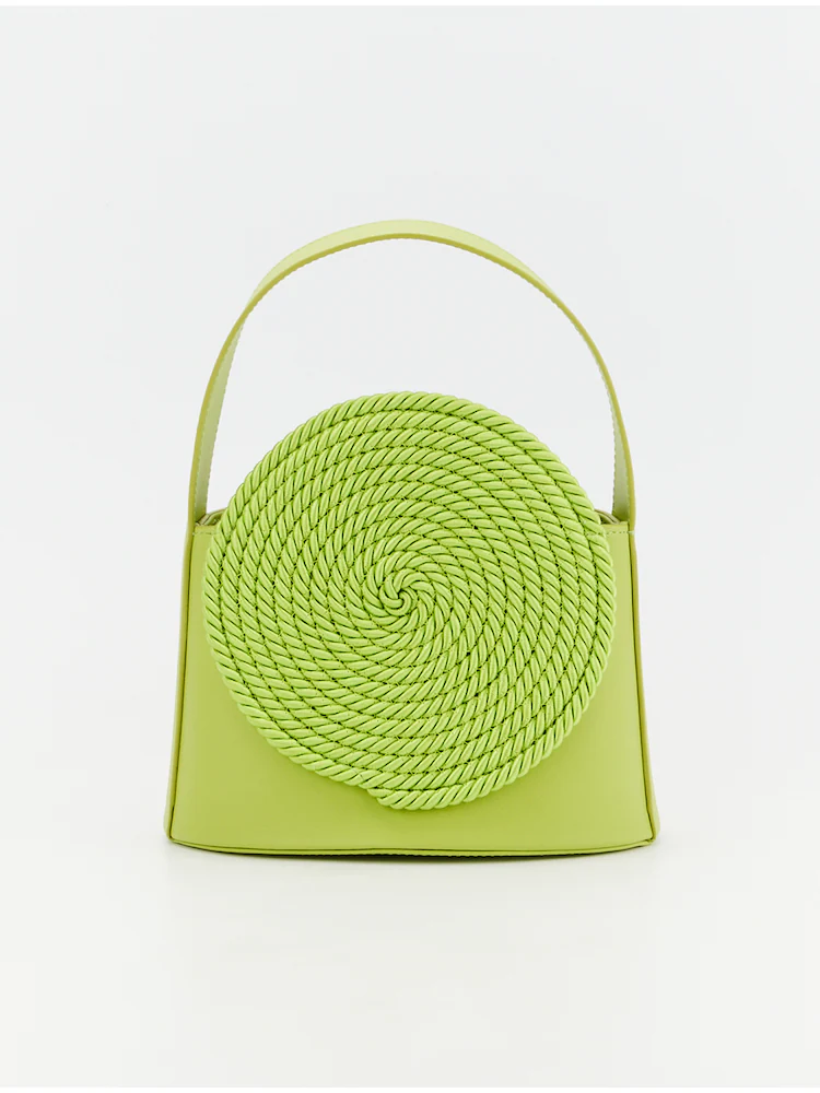 BEAKER has created a creative light green bag with a spiral rope highlight.