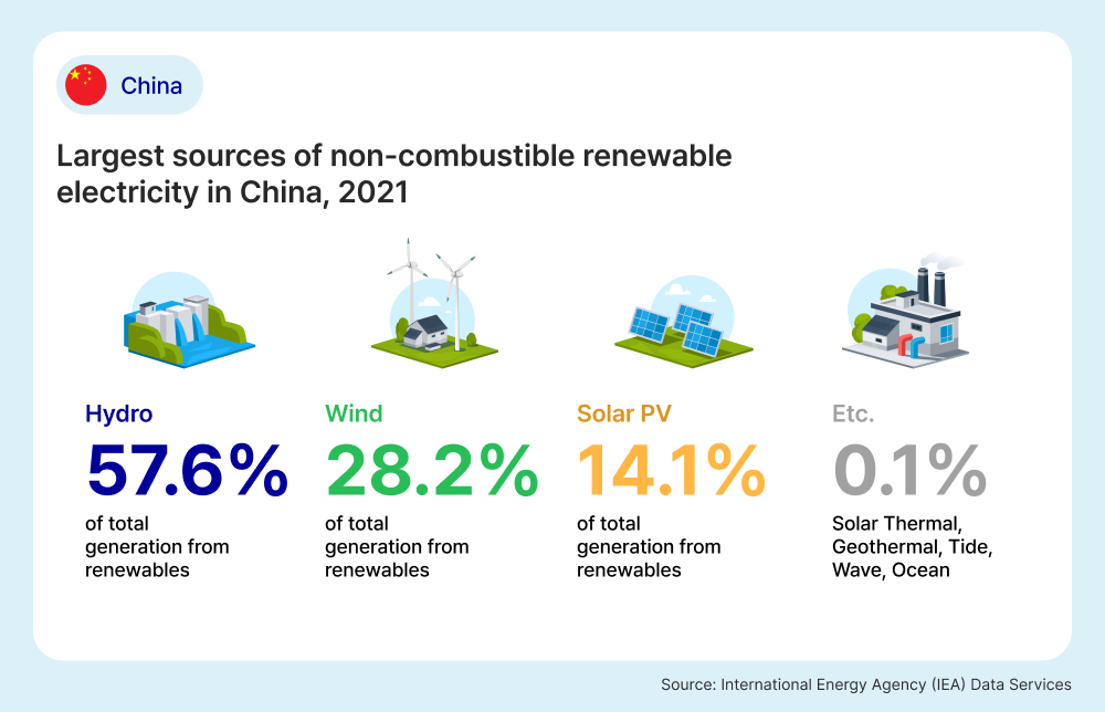 Largest sources of non-combustible renewable electricity in China, 2021