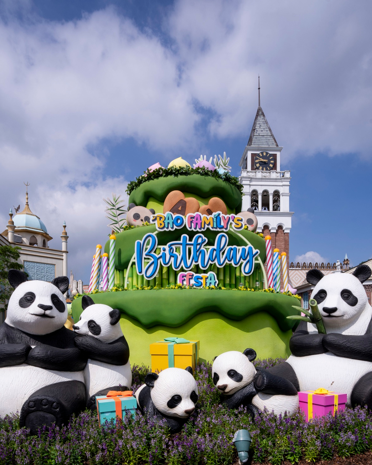 Panda birthday decorations are on display throughout Everland