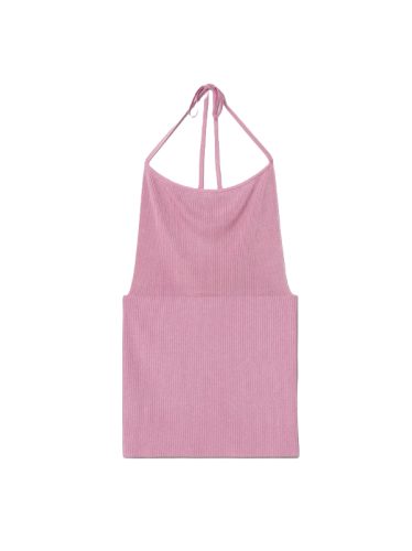 Light pink halter neck top with ribbed fabric and high neckline