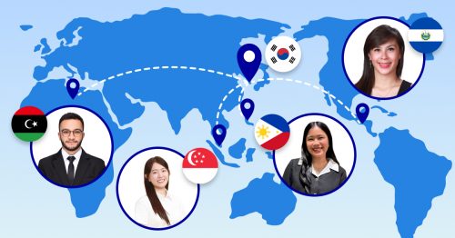 Map showing employees from various countries working at Samsung C&T E&C in South Korea.