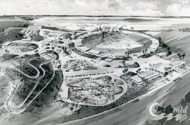 A black-and-white photo of Wet 'n Wild, the first water park.