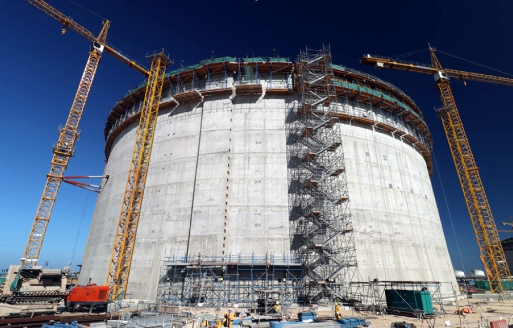 An LNG storage tank under construction