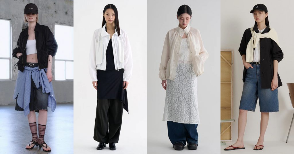 BEANPOLE LADIES, 8seconds, kuho plus, and 'anggae' highlight spring outerwear trends with lightweight layers, textured fabrics, and denim styling
