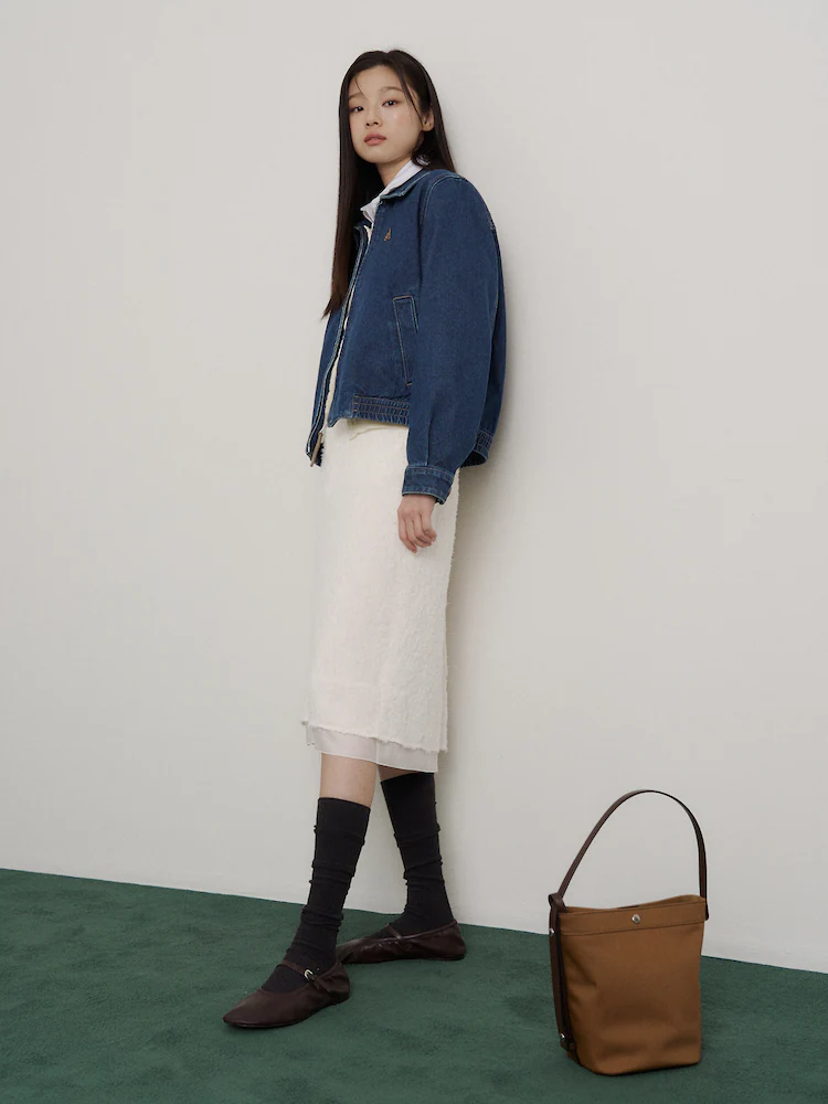 BEANPOLE LADIES Denim Harrington Jacket in blue offers a clean, classic layer for everyday spring styling