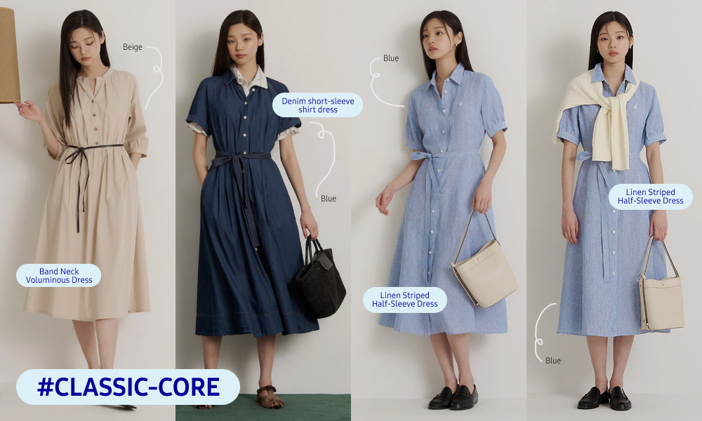 Beanpole shirtdresses in beige and blue offer clean lines for refined summer dressing